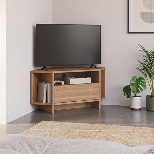 Meuble TV d'angle RUBIK imitation chêne