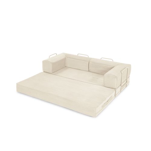 Canapé 3 places convertible VALENCIA compressé tissu beige