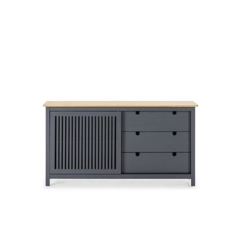 Valentina Buffet Bas 1 Porte 3 Tiroirs - Décor Chene Et Anthracite -  L 150 X P 40 X H 80 Cm