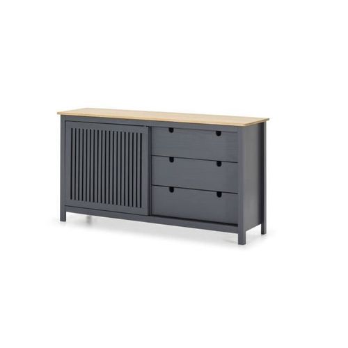 Valentina Buffet Bas 1 Porte 3 Tiroirs - Décor Chene Et Anthracite -  L 150 X P 40 X H 80 Cm