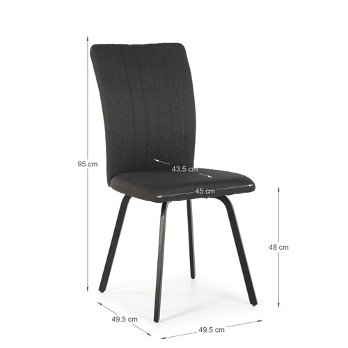 Lot De 4 Chaises En Tissu Avec Pieds En Métal Noir L47,5 Cm