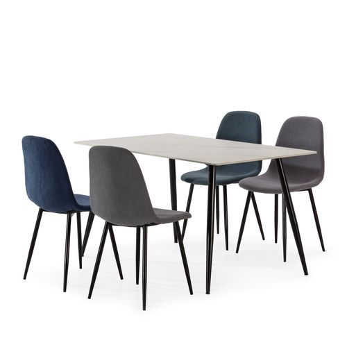 Ensemble table + 4 chaises MINKA bleu et gris