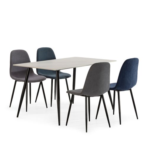 Ensemble table + 4 chaises MINKA bleu et gris