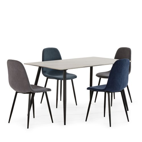 Ensemble table + 4 chaises MINKA bleu et gris