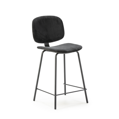 Lot De 2 Tabourets En Velours Côtelé Avec Pieds En Métal Noir H65 Cm