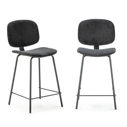 Lot De 2 Tabourets En Velours Côtelé Avec Pieds En Métal Noir H65 Cm