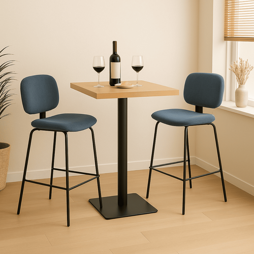 Lot De 2 Tabourets En Velours Côtelé Avec Pieds En Métal Noir H65 Cm