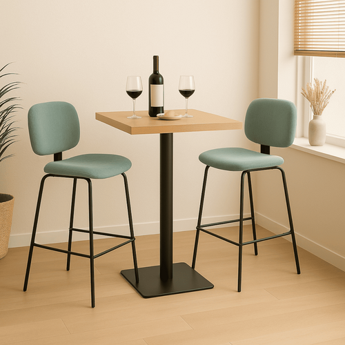 Lot De 2 Tabourets En Velours Côtelé Avec Pieds En Métal Noir H65 Cm