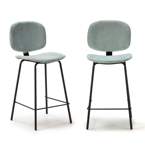 Lot De 2 Tabourets En Velours Côtelé Avec Pieds En Métal Noir H65 Cm