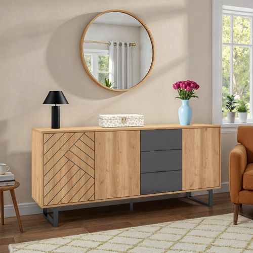 Buffet 3 portes 3 tiroirs 180 cm VANIA imitation chêne