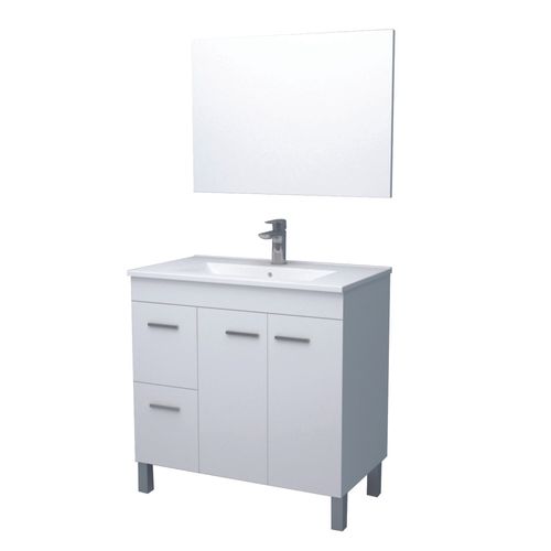 Meuble De Salle De Bain à Poser Aktiva - 80cm - Blanc - Mélaminé - Livré En Kit