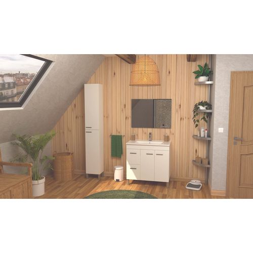 Meuble De Salle De Bain à Poser Aktiva - 80cm - Blanc - Mélaminé - Livré En Kit