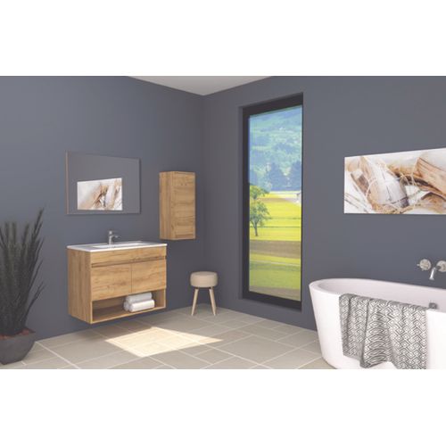 Colonne De Salle De Bain à Suspendre Cotton - L30cm - Bois Brun - Mélaminé - Livré En Kit
