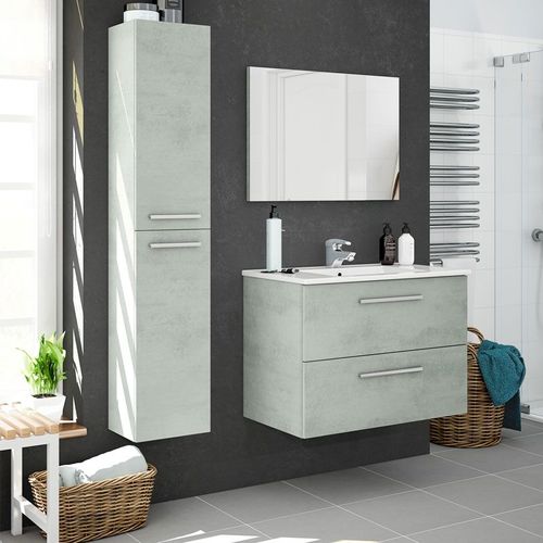 Meuble De Salle De Bain à Poser Aruba - 80cm - Ciment - Mélaminé - Livré En Kit