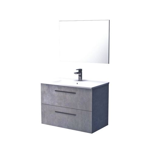 Meuble De Salle De Bain à Poser Aruba - 80cm - Ciment - Mélaminé - Livré En Kit