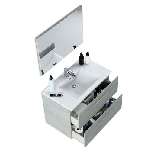 Meuble De Salle De Bain à Poser Aruba - 80cm - Ciment - Mélaminé - Livré En Kit