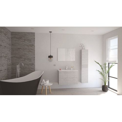 Meuble De Salle De Bain à Poser Aruba - 80cm - Ciment - Mélaminé - Livré En Kit