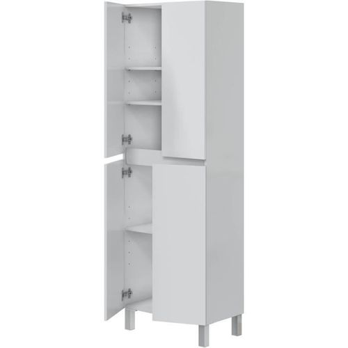 Meuble De Salle De Bain - Double Colonne - Blanc Brillant - 4 Portes - L60 X P35 X H182 Cm - Destal
