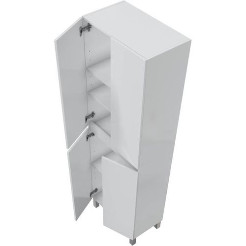 Meuble De Salle De Bain - Double Colonne - Blanc Brillant - 4 Portes - L60 X P35 X H182 Cm - Destal