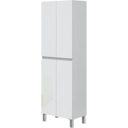 Meuble De Salle De Bain - Double Colonne - Blanc Brillant - 4 Portes - L60 X P35 X H182 Cm - Destal