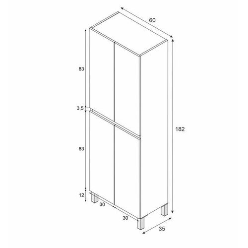 Meuble De Salle De Bain - Double Colonne - Blanc Brillant - 4 Portes - L60 X P35 X H182 Cm - Destal
