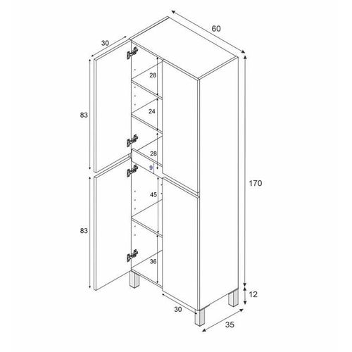 Meuble De Salle De Bain - Double Colonne - Blanc Brillant - 4 Portes - L60 X P35 X H182 Cm - Destal