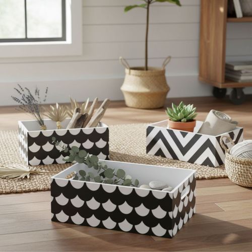 Boîtes Lot De 3 En Bois Noir Et Blanc 15x40x28/13x35x23/11x30x18cm