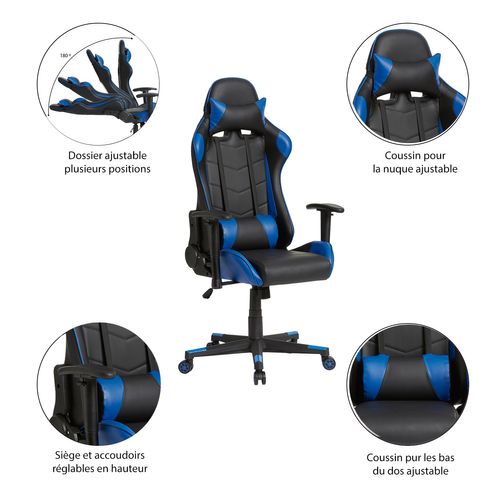 Fauteuil De Bureau Fauteuil Gaming Bleu