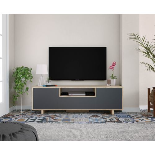 Meuble TV Zaida 3 Portes Couleur Chêne Et Gris, 150 Cm (largeur)