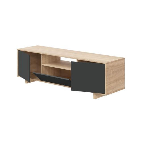 Meuble TV Zaida 3 Portes Couleur Chêne Et Gris, 150 Cm (largeur)
