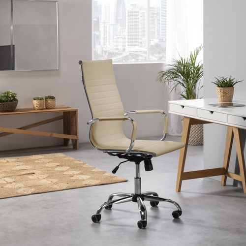 Fauteuil De Bureau Londres Inclinable Taupe, Cuir Synthétique