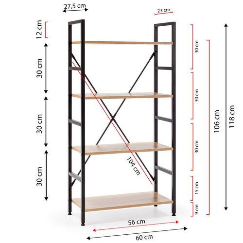 Étagère Bibliothèque Virginia Bois 4 Étagères, Pour Salle à Manger