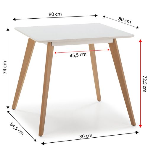 Table à Manger Aroa Blanche, Pieds En Bois De Hêtre, 80x80 Cm