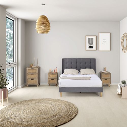 Cadre De Lit Plateforme Esther Capitonné 30 Cm, 90x190 Cm, Gris Foncé