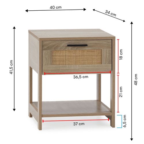Table De Chevet Dalia 1 Tiroir Couleur Chêne, 40 X 40 X 48 Cm
