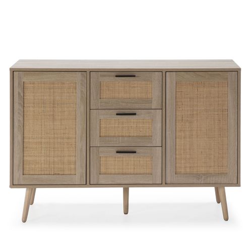 Buffet Dalia 3 Tiroirs Et 2 Portes Couleur Chêne, 120 Cm Longueur