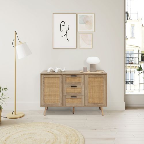 Buffet Dalia 3 Tiroirs Et 2 Portes Couleur Chêne, 120 Cm Longueur