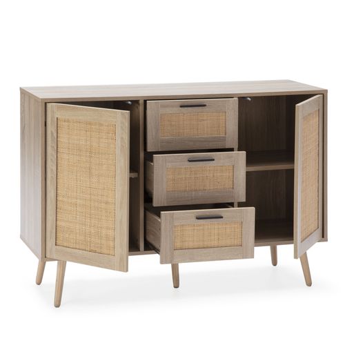 Buffet Dalia 3 Tiroirs Et 2 Portes Couleur Chêne, 120 Cm Longueur