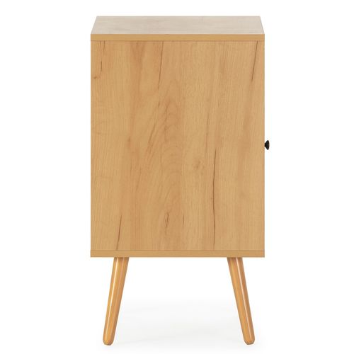 Table De Chevet Bella 1 Porte Couleur Chêne, Rotin Naturel