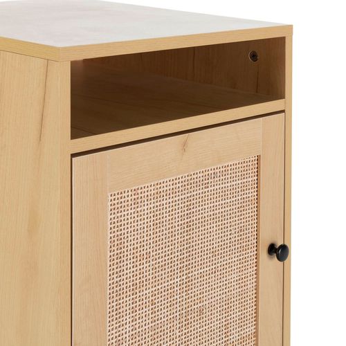 Table De Chevet Bella 1 Porte Couleur Chêne, Rotin Naturel