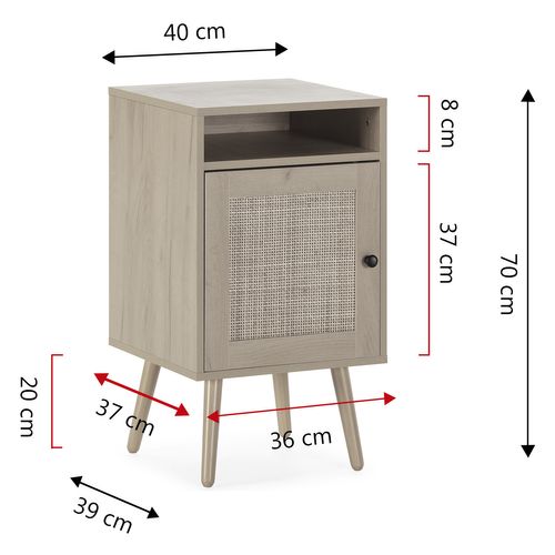 Table De Chevet Bella 1 Porte Couleur Chêne, Rotin Naturel