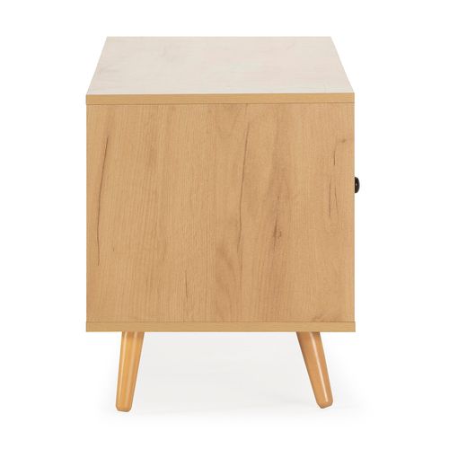 Meuble TV Bella 2 Portes Couleur Chêne Avec Rotin Naturel