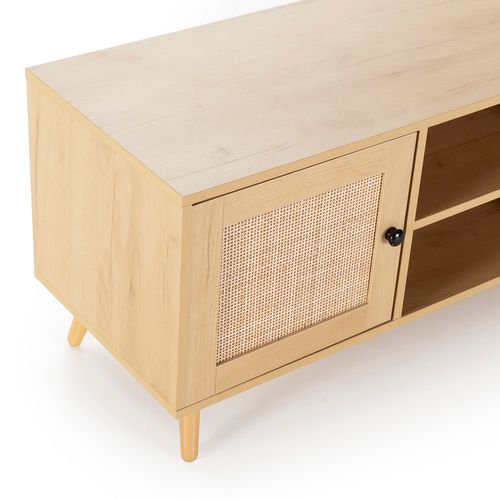 Meuble TV Bella 2 Portes Couleur Chêne Avec Rotin Naturel