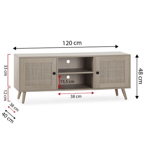 Meuble TV Bella 2 Portes Couleur Chêne Avec Rotin Naturel