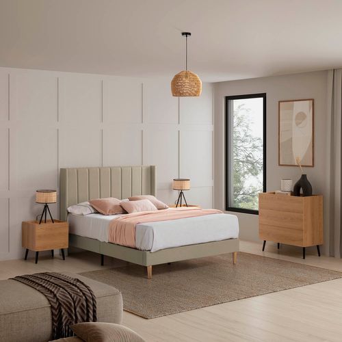 Cadre De Lit Rembourré Noelia 30 Cm, 140x190 Cm, Beige