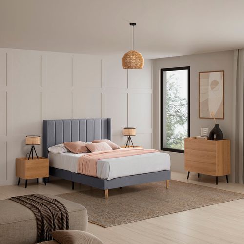 Cadre De Lit Rembourré Noelia 30 Cm, 140x190 Cm, Gris Foncé