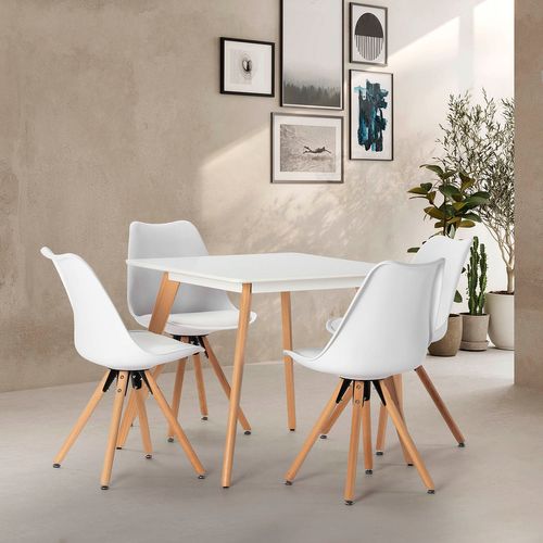 Ensemble Table 80x80 Cm Et 4 Chaises De Salle à Manger Jeff Blanches