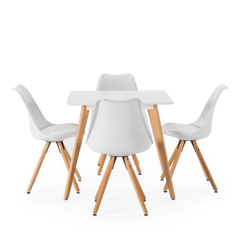 Ensemble Table 80x80 Cm Et 4 Chaises De Salle à Manger Jeff Blanches