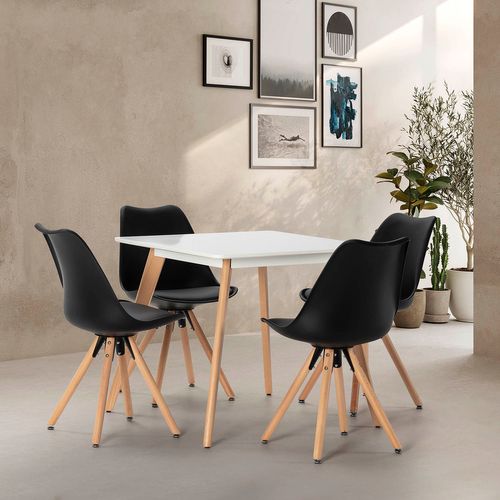 Ensemble Table 80x80 Cm Et 4 Chaises De Salle à Manger Jeff Noires