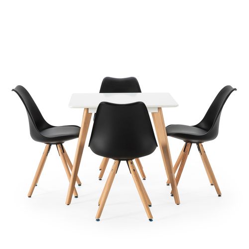 Ensemble Table 80x80 Cm Et 4 Chaises De Salle à Manger Jeff Noires